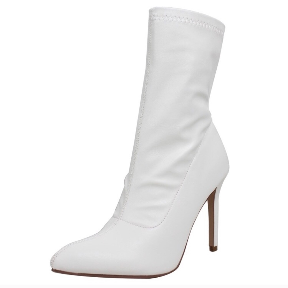White leather mid calf ankle booties
